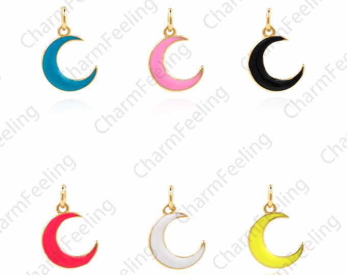 18K Gold Filled Crescent Pendant, Enamel Moon Necklace, Crescent Charm, Crescent Necklace, Enamel Charm, DIY Jewelry Accessories 17x11x2mm