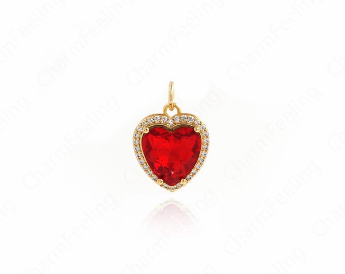 Heart Pendant, Micropavé CZ Love Necklace,18K Gold Filled Heart Charm, Love Charm, DIY Jewelry Accessories, 18.2x13x7.8mm