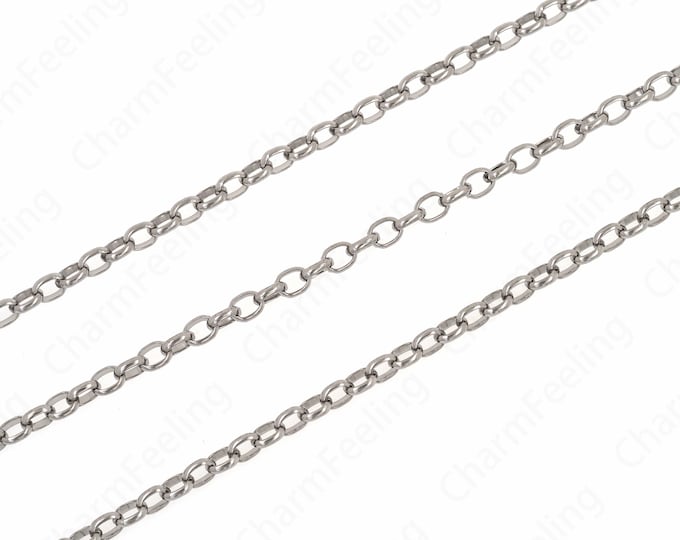 Silver FilledLayered Necklace,Stainless Steel Chain Square Chain Necklace,  Round Chain,Silver Chain, Classic Chain Necklace 4.5x3.5x1mm