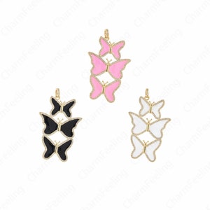 Enamel Butterfly Pendant, Butterfly Pendant, 18K Gold Filled Butterfly Necklace, Enamel Charm, Flying Charm, Insect Charm, 56x34x2.5mm