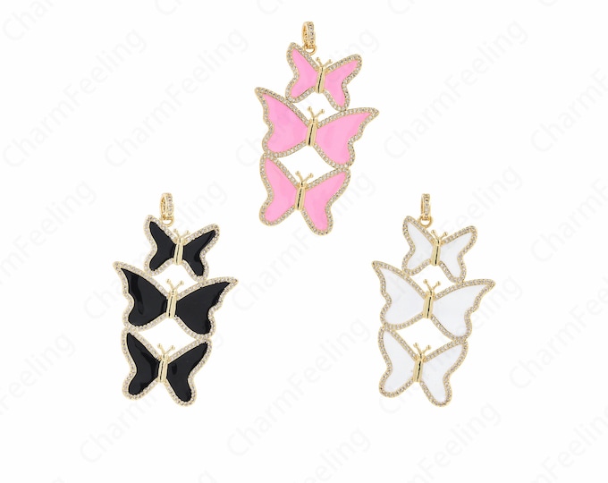 Enamel Butterfly Pendant, Butterfly Pendant, 18K Gold Filled Butterfly Necklace, Enamel Charm, Flying Charm, Insect Charm, 56x34x2.5mm