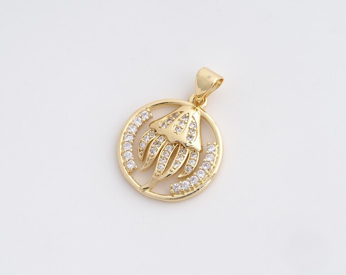 CZ Jellyfish Pendant,Marine Life Pendant,18K Gold Filled Round Charm,DIY Jewelry Accessories,24.6x18.2x3.2mm