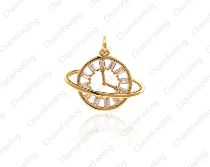 Watch pendant, planet necklace, astronomical charm, CZ micropavé pendant, DIY jewelry bracelet/necklace accessories 16.3x17x3.6mm 1pcs