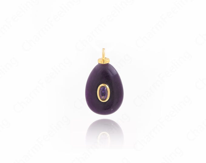 Natural Stone Charm,18K Gold Filled Eye Charm,Waterdrop Eye Pendant, Micropavé CZ Oval Pendant, DIY Jewelry Accessories,23x13x6.5mm