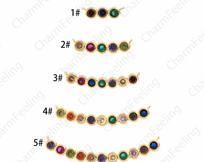 18K Gold Filled Bar Pendant, Micropavé CZ Round Necklace, Rainbow Charm, Curved Pendant, DIY Jewelry Supplies