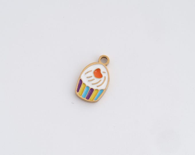 Enamel Cake Charms,Dainty Food Charm, 18K Gold Filled Cake Pendant,DIY Jewelry Accessories 12.3x7.4x1.5mm