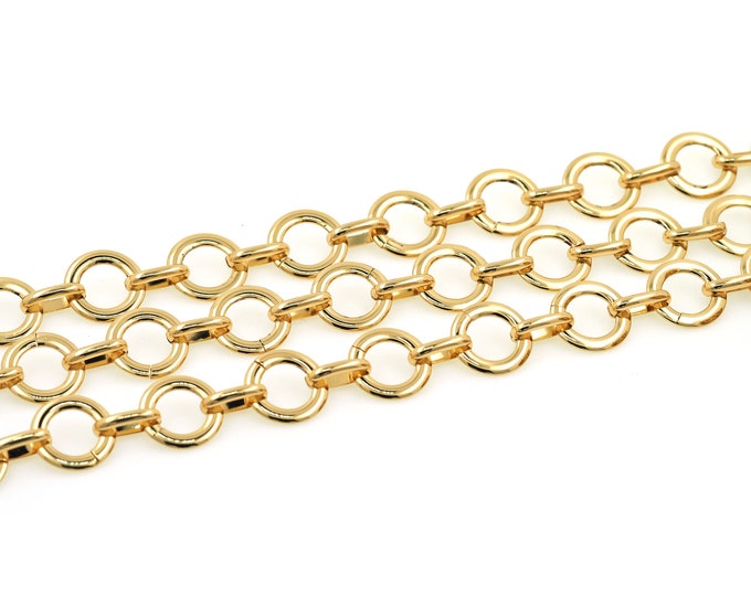 1 Meter, Brass Gold-Plated Chain, 18K Gold Filled Round Twisted Chain, Exquisite Chain Necklace, Welded Chain, Gold-Plated Discovery, 15mm