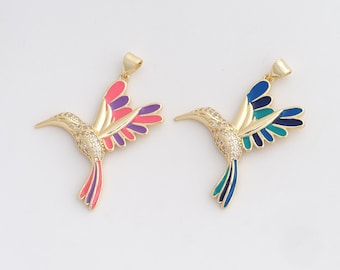 CZ Bird Pendant,Enamel Flying Pendant,18K Gold Filled Animal Charm,DIY Jewelry Accessories,40.6x31x4mm