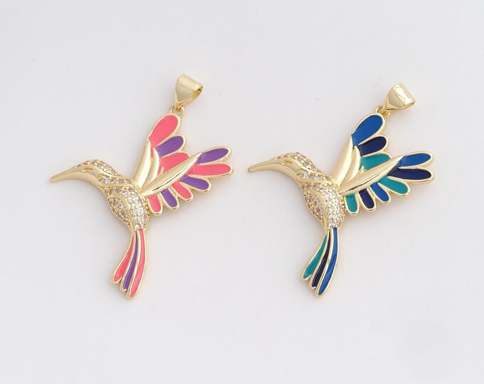 CZ Bird Pendant,Enamel Flying Pendant,18K Gold Filled Animal Charm,DIY Jewelry Accessories,40.6x31x4mm