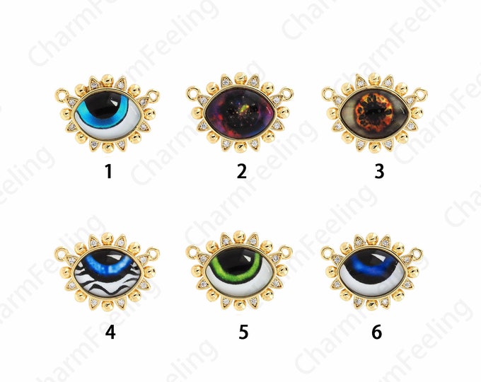 Lucky Eye Necklace, 18K Gold Filled Devil's Eye Pendant, Micropavé CZ Eye Pendant, Enamel Charm, DIY Jewelry Supplies, 16x21.5x5mm