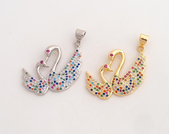 CZ Swan Pendant,Swan Pendant,18K Gold Filled Swan Charm,DIY Jewelry Accessories,35x21.6x3.3mm