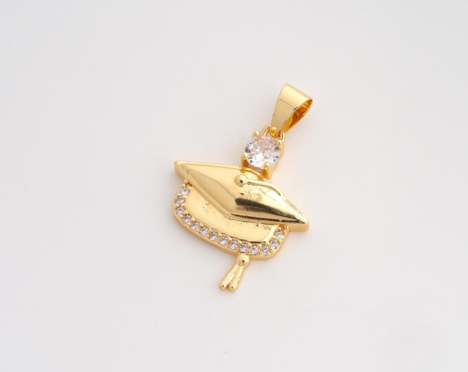 CZ Doctoral Cap Pendant,Doctoral Cap Pendant,18K Gold Filled Doctoral Cap Charm,DIY Jewelry Accessories,28.5x19.2x4mm