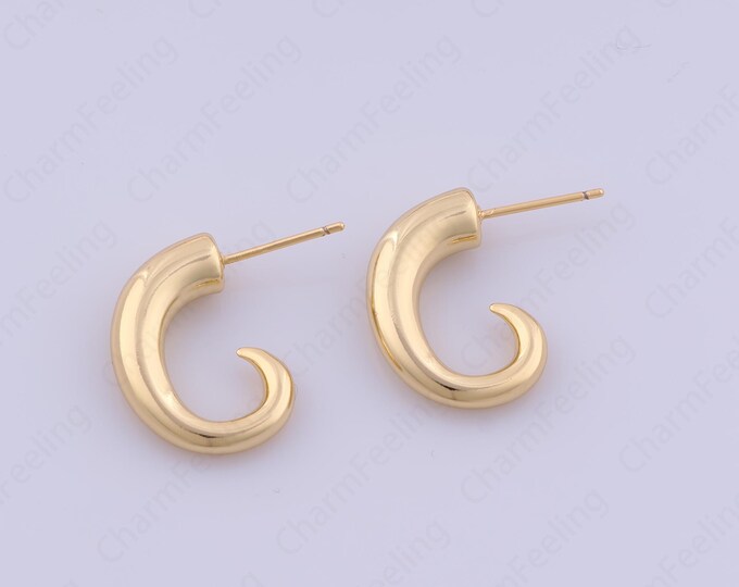 Gold Moon Earrings,18K Gold Filled Stud Earrings,Dainty Earrings,Gift For Her, DIY Jewelry Supplies, 21.3x5.5mm