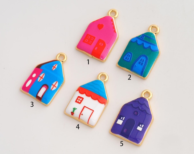 House Pendant,Enamel House Pendant,18K Gold Filled House Charm,DIY Jewelry Accessories,24.8x15.2x3.6mm