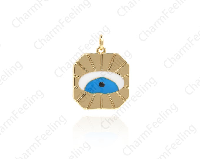 Enamel Eye Pendant Necklace, Rectangular Eye Pendant,Eye Tag, Square Eye Pendant, DIY Jewelry Making 24x18x2.9mm 1pcs