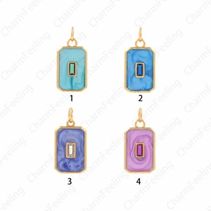 Square Enamel Pendant,Micropavé CZ Rectangular Pendant,18K Gold Filled Rectangular Charm,DIY Jewelry Making Supplies,10x21.5x2mm