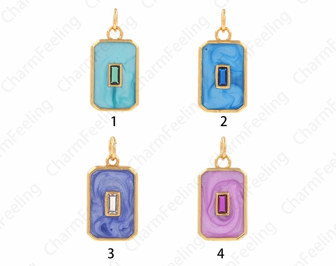 Square Enamel Pendant,Micropavé CZ Rectangular Pendant,18K Gold Filled Rectangular Charm,DIY Jewelry Making Supplies,10x21.5x2mm