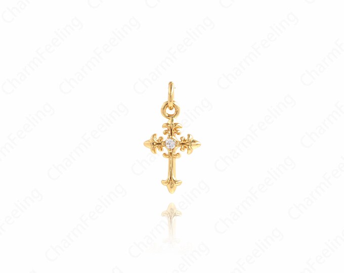 Gold Cross Charm,18K Gold Filled Cross Pendant,Micropavé CZ Religion Necklace,Cross Charm,DIY Jewelry Accessories,16x8.3x2.3mm