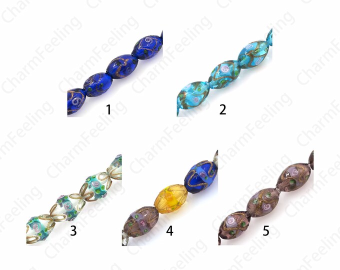 Murano Spacer Beads, Rice Glass Spacer Beads, Gold Foil Glass Beads, Rice Spacer Beads, Necklace Beads, DIY Beading Supplies,16x11.5mm