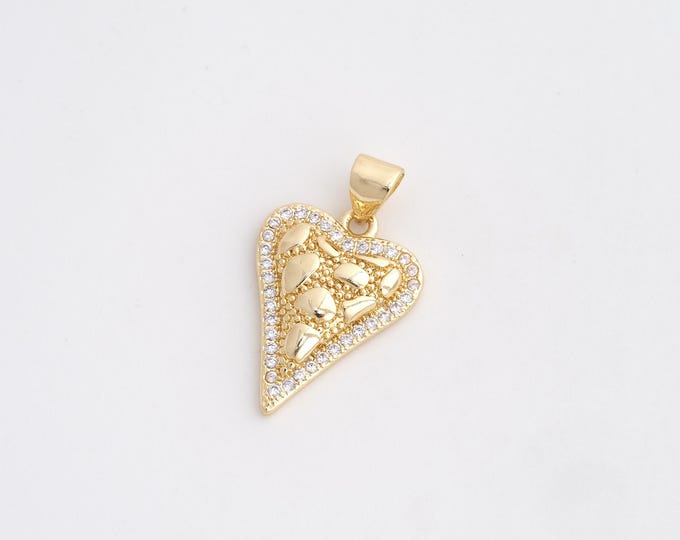 CZ Heart Pendant,Love Pendant,18K Gold Filled Heart Charm,DIY Jewelry Accessories,25x15x3.4mm