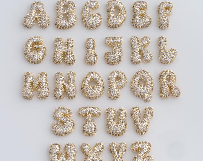 18K Gold Filled Initial Pendant, Micropavé CZ Letter Pendant, Alphabet Charm, DIY Jewelry Accessories, 17.5x13.8x5.4mm