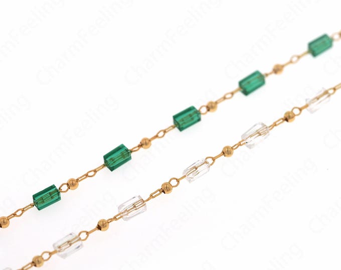 Gemstone Chain, Micropavé CZ Square Chain, 18K Gold Filled Beaded Chain, Zircon Chain, DIY Bracelet Necklace Supplies, 4.5x2.4x2.4mm