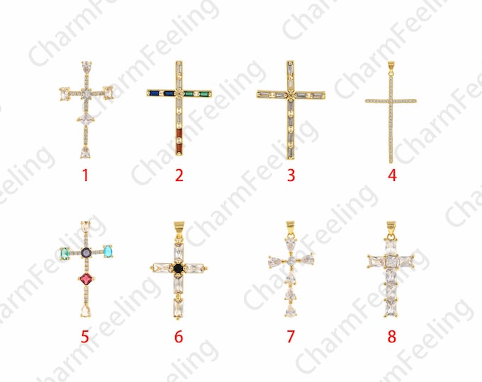 Religious Charm,Cross Charm,18K Gold Filled Cross Pendant,Christian Charm,Micropavé CZ Cross Necklace,DIY Jewelry Accessories