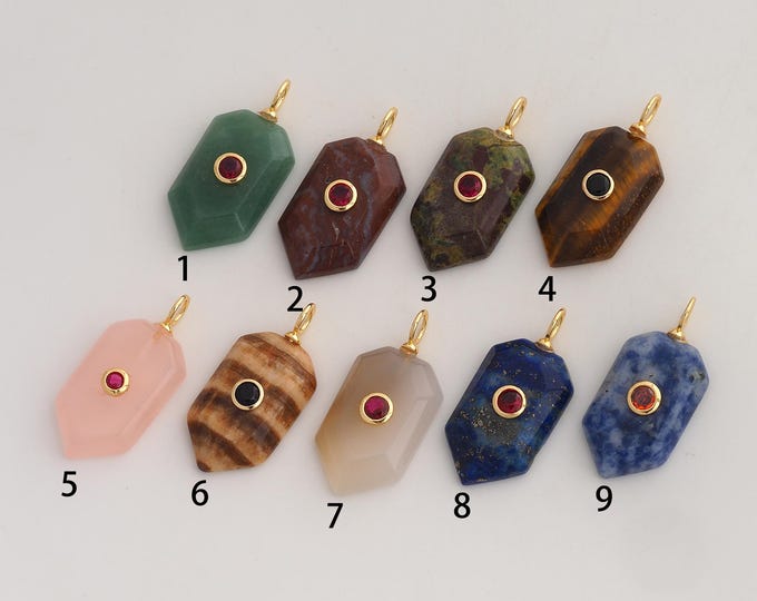 Natural Stone Pendant,Energy Stone Pendant,18K Gold Filled Stone Charm,DIY Jewelry Accessories,32x15x6.5mm