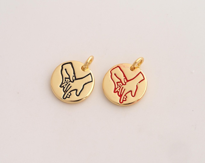Enamel Couple Pendant,Hand-in-Hand Pendant,18K Gold Filled Couple Charm,DIY Jewelry Accessories,17x13.3x2mm
