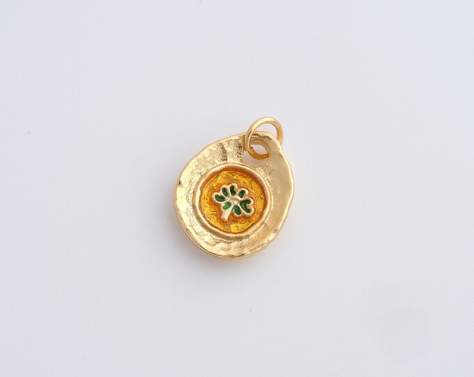 Brass Coin Necklace,Tree Of Life Pendant, 18K Gold Filled Coin Necklace,Tree Life Charm,Enamel Charm,Enamel Pendant 17.6x12x3mm