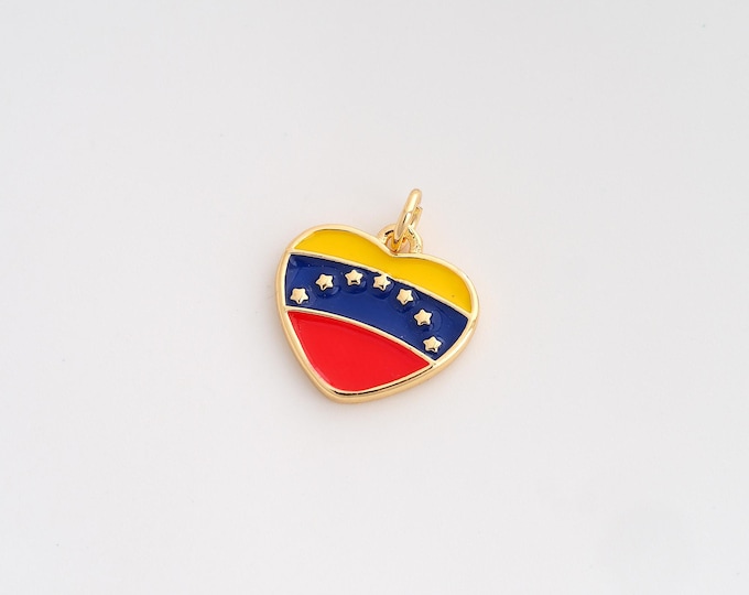 Enamel Venezuela Flag Pendant,Venezuela Pendant,18K Gold Filled Heart Flag Charm,DIY Jewelry Accessories,18.3x15.7x2mm
