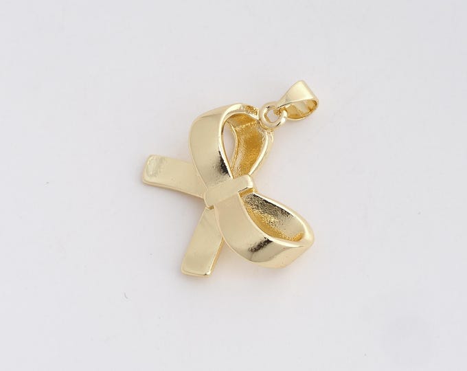18K Gold Filled Bow Charm, Gold Bow Necklace, Bow Pendant,Dainty Knot Charm, DIY Jewelry Supplies, 29.2x23.7x6.6mm