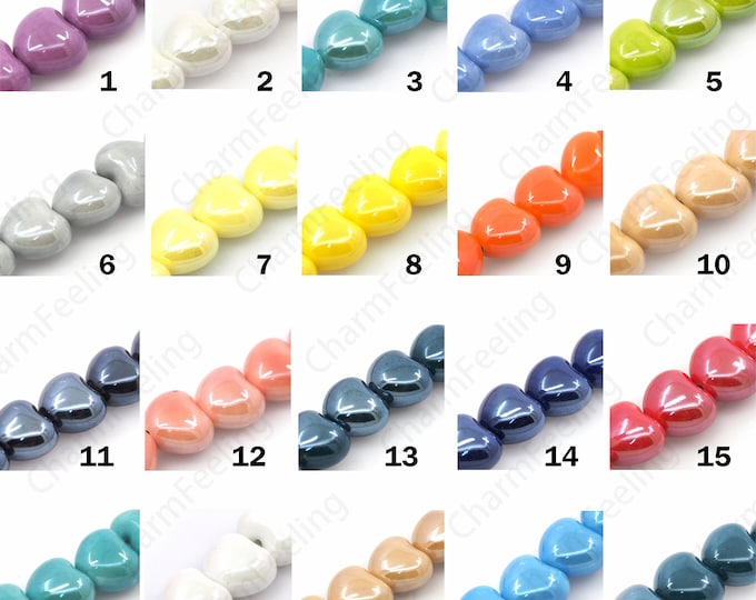 Painted Ceramics, Ceramic Heart Beads, Hand Painted Ceramics, Love Spacer Beads, Heart Charms, DIY Jewelry Supplies, 15x17.5x11.5mm