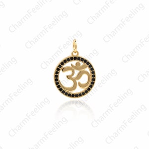 Micro-Pave OM Pendant, OM Medallion Pendant, OM Necklace, Spiritual Pendant Necklace, Yoga Jewelry 21x14.8x1.8mm 1pcs