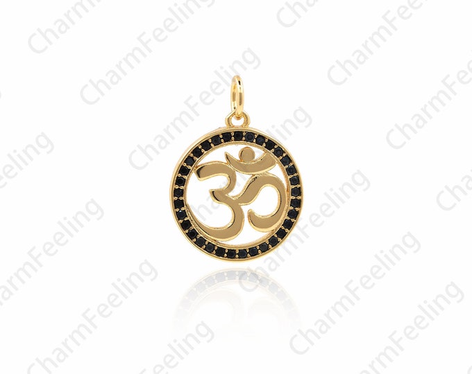 Micro-Pave OM Pendant, OM Medallion Pendant, OM Necklace, Spiritual Pendant Necklace, Yoga Jewelry 21x14.8x1.8mm 1pcs