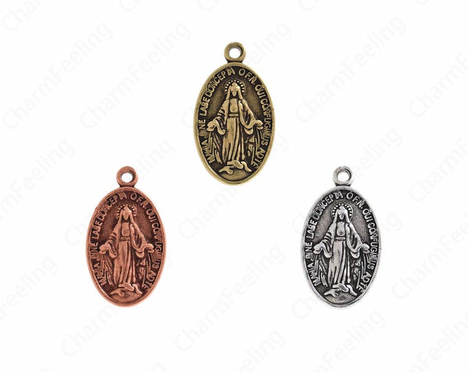 Vintage Strip Pendant,Oval Charm 18K Gold Filled Virgin Mary Pendant, Virgin Necklace, DIY Jewelry Components 20.5x11.5x1.7mm