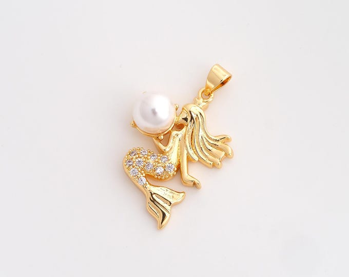 CZ Mermaid Pendant,Mermaid Pendant,18K Gold Filled Mermaid Charm,DIY Jewelry Accessories,32.5x20x8.8mm