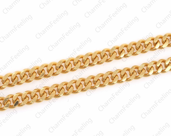 Cuban chain, gold-plated Cuban chain，original brass chain, bulk chain, DIY bracelet/necklace chain supplies 6x7mm 1 meter