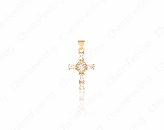 Cross Charm,Christian Charm,18K Gold Filled Cross Pendant,Micropavé CZ Cross Necklace,DIY Jewelry Accessories,30.8x16x4.5mm
