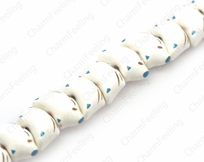 Painted Ceramic Beads, Cute Ceramic Pig Beads, Animal Spacer Beads, Glazed Hand Painted Ceramic Beads, DIY Jewelry Supplies, 12x18x11mm
