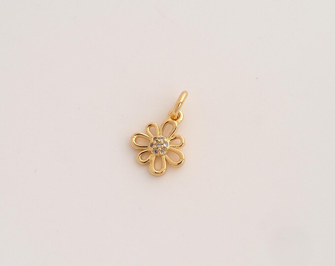 CZ Daisy Pendant,Flower Pendant,18K Gold Filled Daisy Charm,DIY Jewelry Accessories,15.5x10x2.6mm