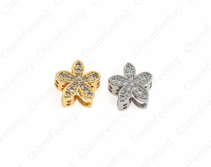 Micropavé CZ Bead Charm,18K Gold Filled Flower-Shaped Spacer Beads,Flower Beads,Flower Charm,DIY Fewelry Making Accessories,10x5mm