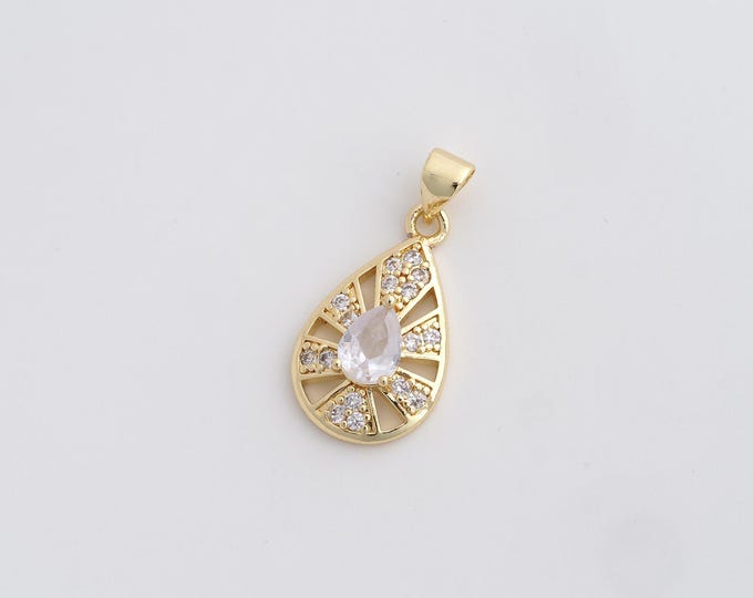 Teardrop Pendant, Micropavé CZ Waterdrop Necklace, 18K Gold Filled Teardrop Charm, Waterdrop Necklace, DIY Jewelry Supplies, 25x12.4x4.5mm