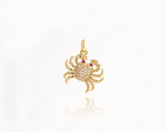 Crab Pendant, Micro Pave CZ Sea Life Pendant, Ocean Charm, 18K Gold Filled Crab Necklace, DIY Jewellery Supplies, 18x15.5x2.6mm