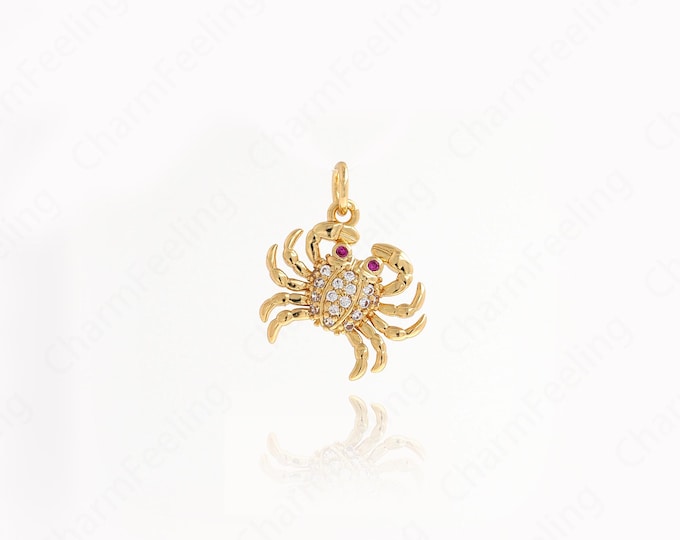 Crab Pendant, Micro Pave CZ Sea Life Pendant, Ocean Charm, 18K Gold Filled Crab Necklace, DIY Jewellery Supplies, 18x15.5x2.6mm