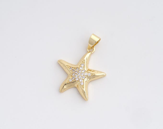 CZ Starfish Pendant,Starfish Pendant,18K Gold Filled Starfish Charm,DIY Jewelry Accessories,24.7x18.5x3mm
