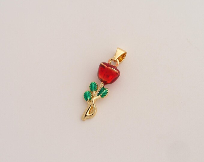 Enamel Rose Flower Pendant,Flower Pendant,18K Gold Filled Red Rose Charm,DIY Jewelry Accessories,27.8x7.6x7.5mm