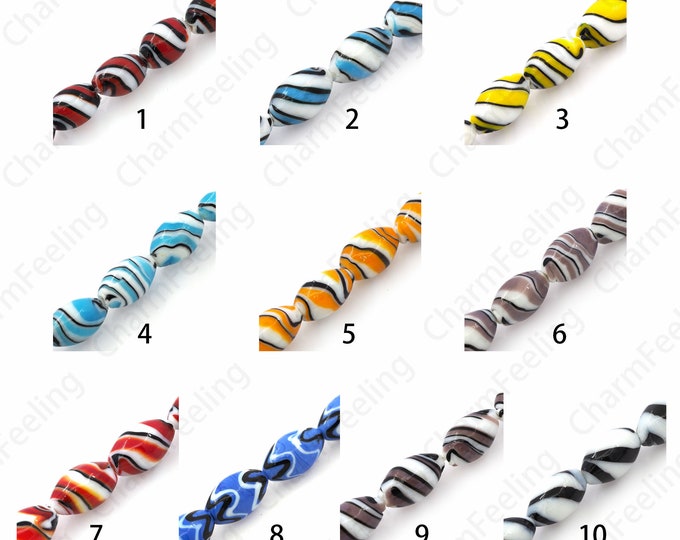 Spiral Glass Beads, Murano Glass Beads, Rice Spacer Beads,Texture Beads,Hand-Painted Spacer Beads, DIY Beading Supplies, 11x16mm