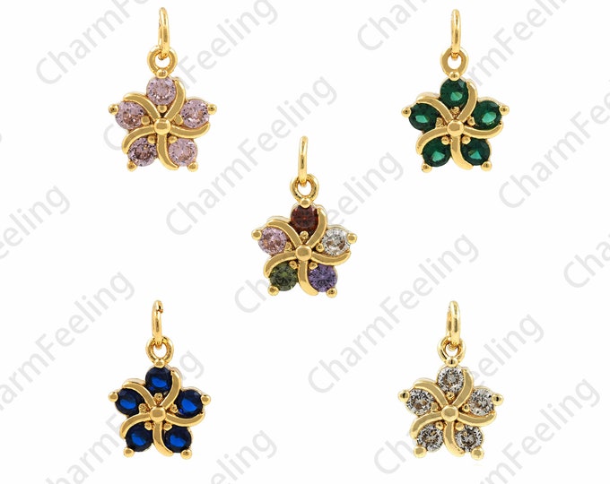 18K Gold Filled Flower Pendant,Flower Necklace,Micropavé CZ Plant Pendant,Plant Charm, DIY Jewelry Making Accessories, 10x15.5x4mm