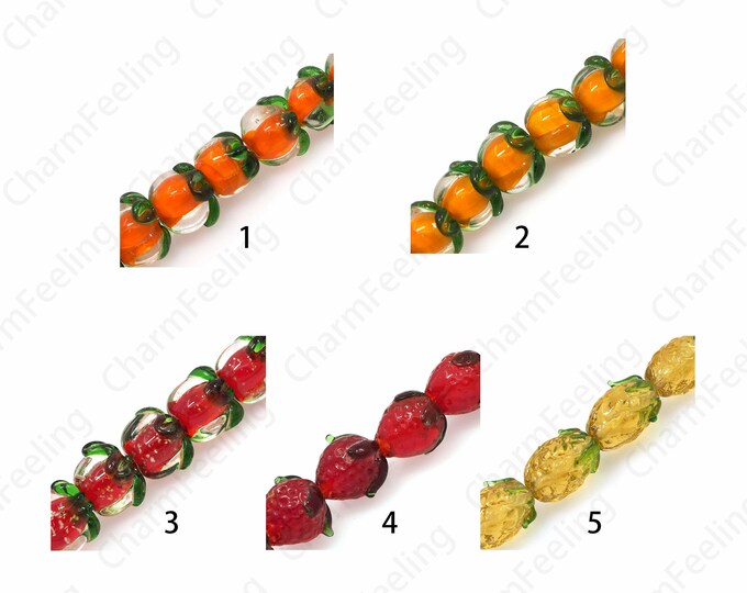 Fruit Spacer Beads, Strawberry Spacer Beads, Pineapple Spacer Beads, Glass Beads, Murano Beads, Lampwork Glass, DIY Beading Supplies
